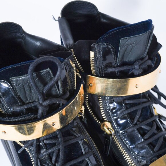 Giuseppe Zanotti Coby High-Top Sneakers - Black with Gold Accents (Size 44) - Picture 13 of 13